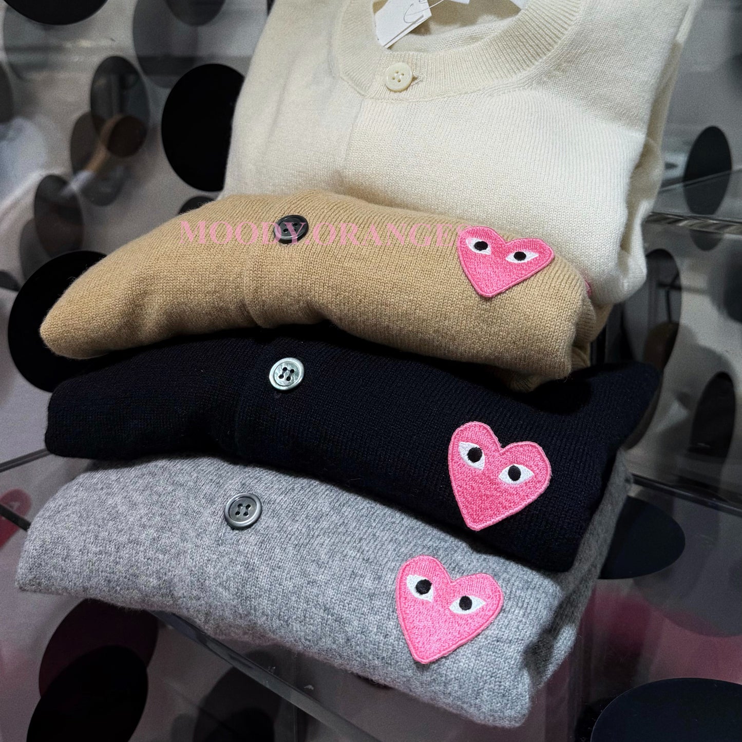 Pink Emblem Lambswool Round Neck Cardigan