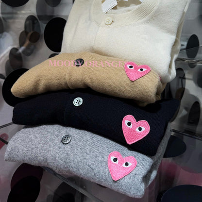 Pink Emblem Lambswool Round Neck Cardigan