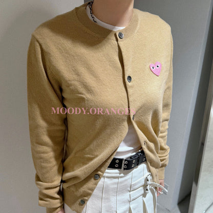 Pink Emblem Lambswool Round Neck Cardigan