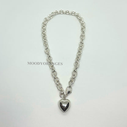 Silver Ball/Heart Necklace - MOODY ORANGES