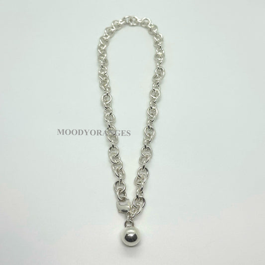 Silver Ball/Heart Necklace - MOODY ORANGES