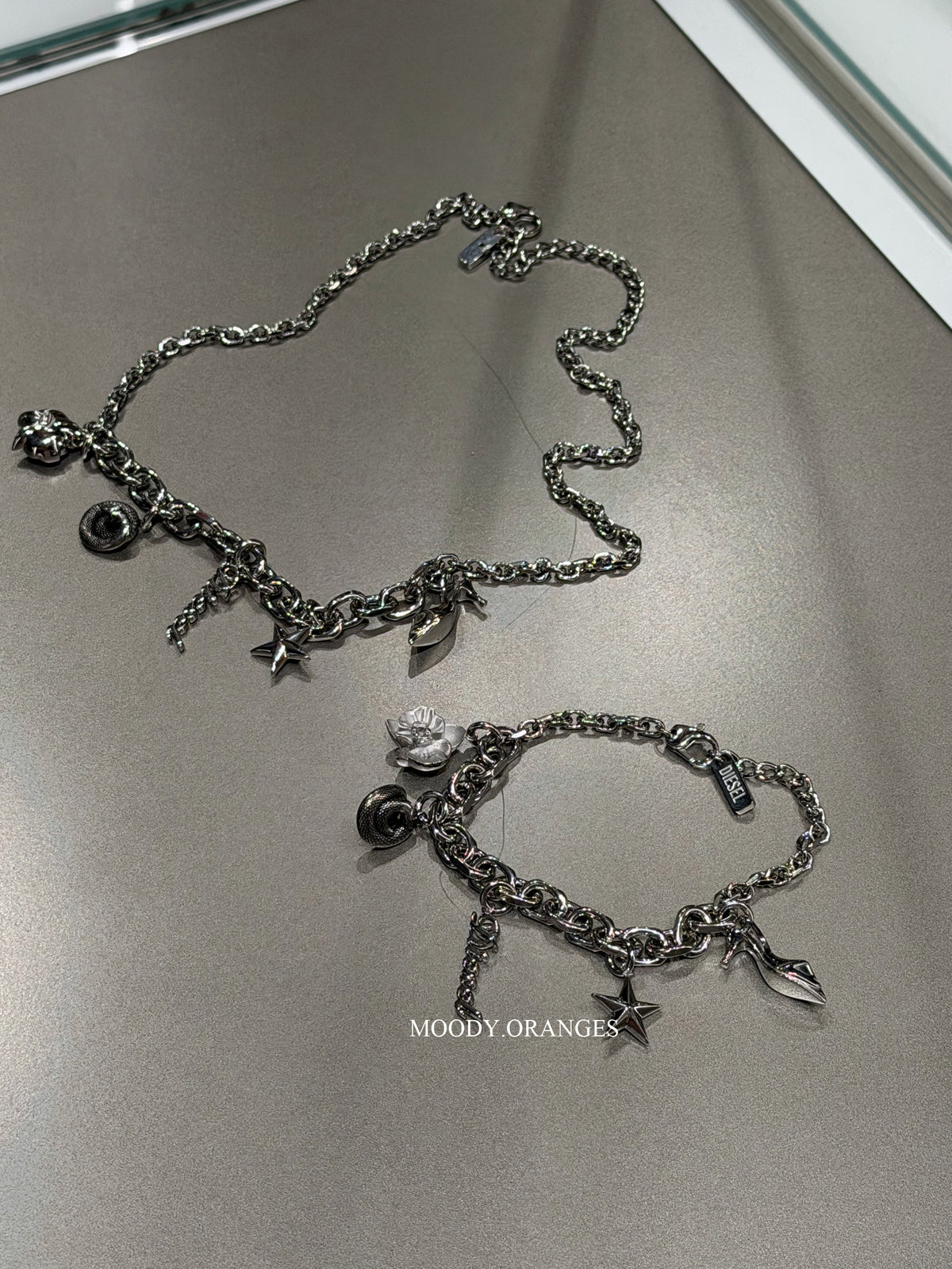 Diesel Stainless Steel Charm Silver Necklace - MOODY ORANGES