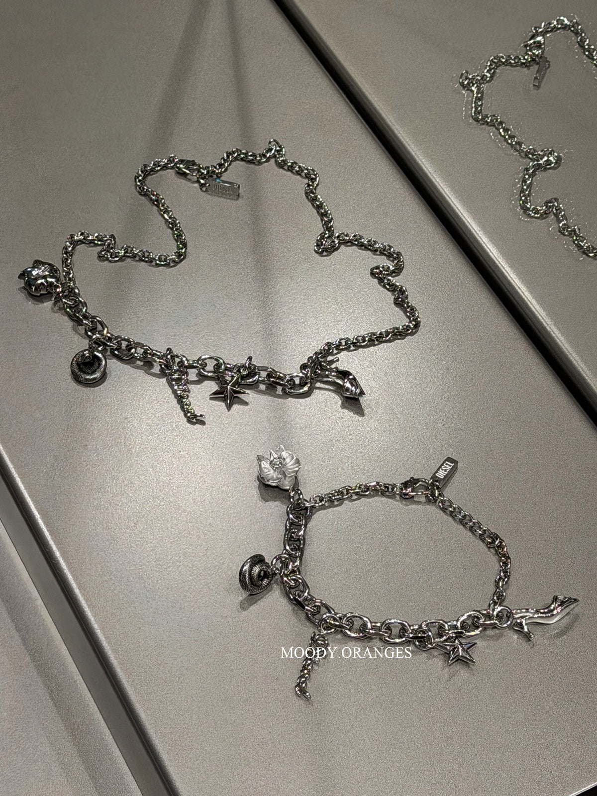 Diesel Stainless Steel Charm Silver Necklace - MOODY ORANGES