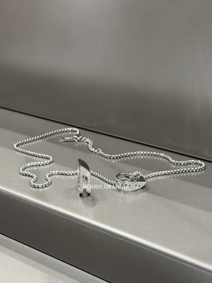 Diesel Stainless Steel Pave Pendant Silver Necklace - MOODY ORANGES