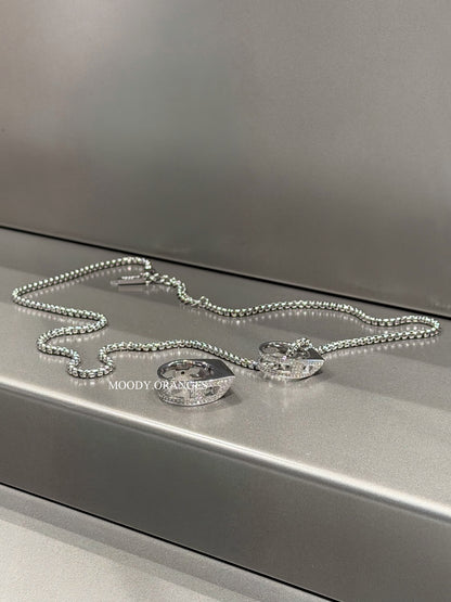 Diesel Stainless Steel Pave Pendant Silver Necklace - MOODY ORANGES