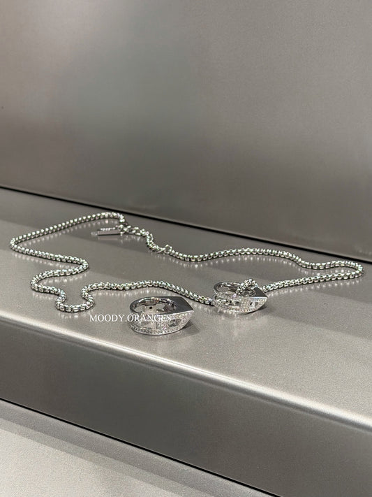 Diesel Stainless Steel Pave Pendant Silver Necklace - MOODY ORANGES