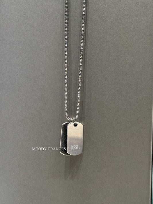 Diesel Stainless Steel Denim Texture Dog Tag Silver Necklace - MOODY ORANGES