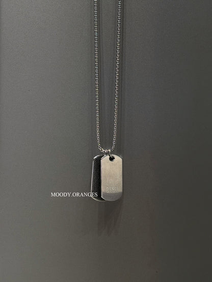 Diesel Stainless Steel Denim Texture Dog Tag Silver Necklace - MOODY ORANGES