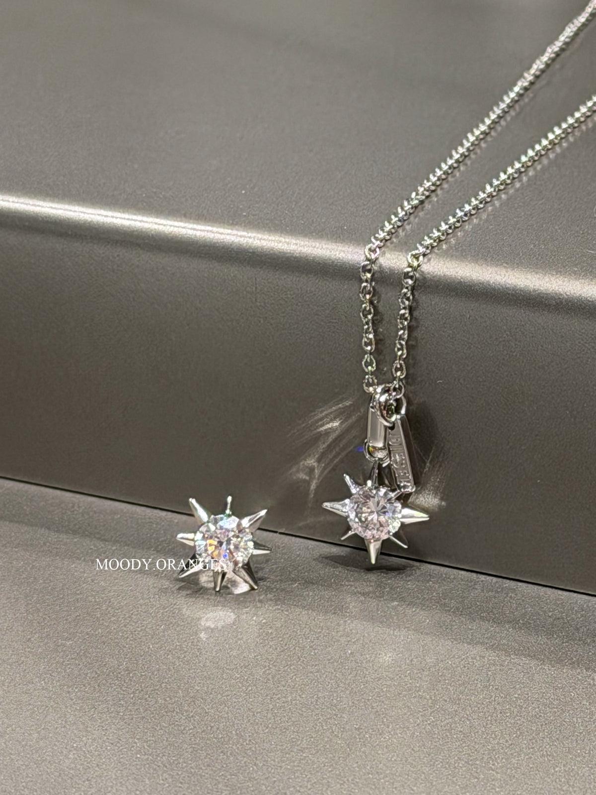 Diesel Silver Crystal Pendant Necklace - MOODY ORANGES