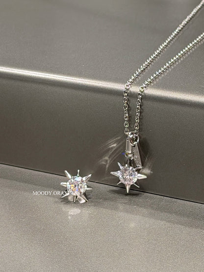 Diesel Silver Crystal Pendant Necklace - MOODY ORANGES