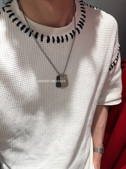 Diesel Stainless Steel Denim Texture Dog Tag Silver Necklace - MOODY ORANGES