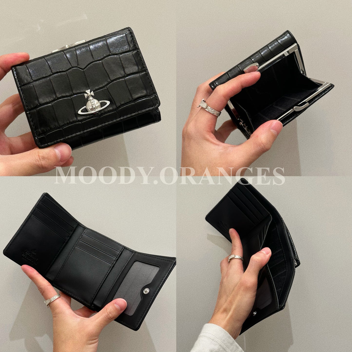 Vivienne Westwood Embossed Crocs Leather Black Wallet - MOODY ORANGES