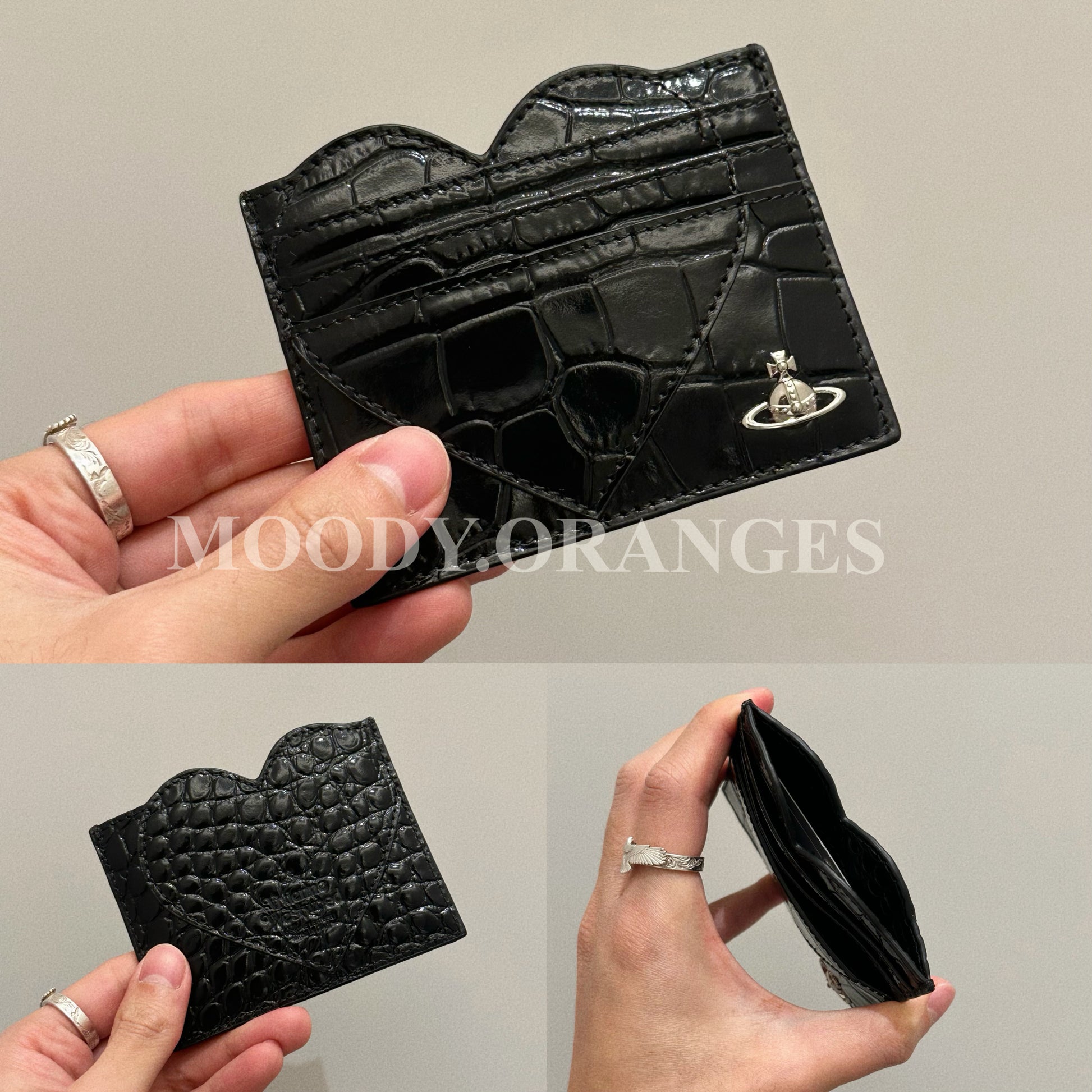Vivienne Westwood Embossed Crocs Leather Black Wallet - MOODY ORANGES