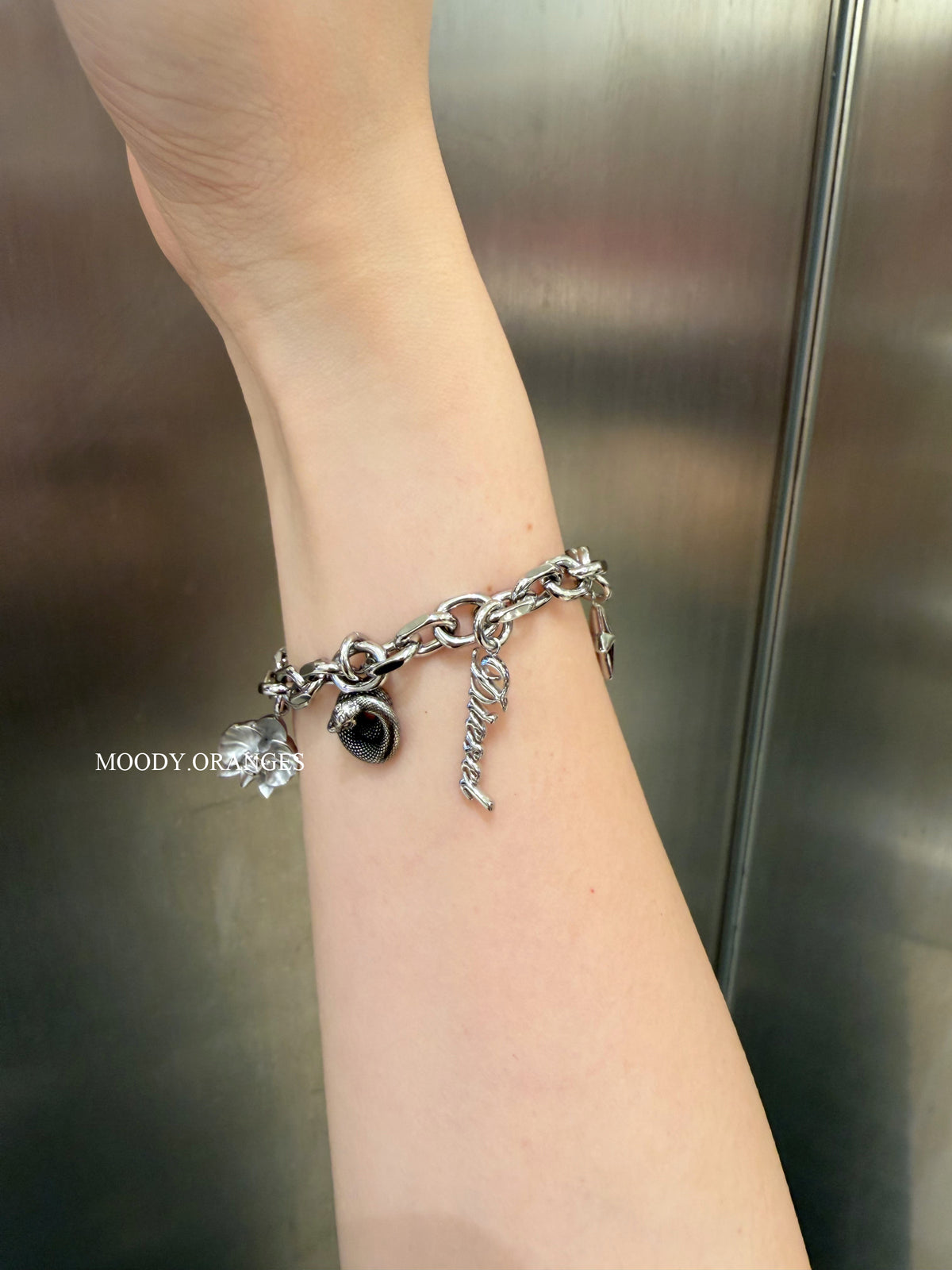 Diesel Stainless Steel Charm Silver Bracelet - MOODY ORANGES