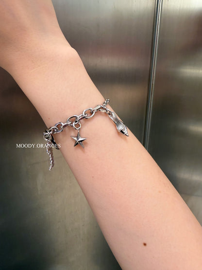Diesel Stainless Steel Charm Silver Bracelet - MOODY ORANGES
