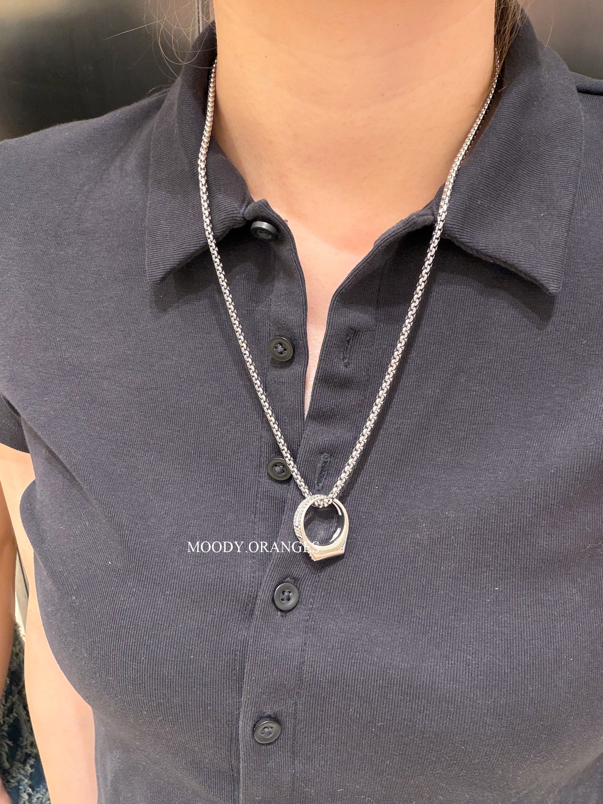 Diesel Stainless Steel Pave Pendant Silver Necklace - MOODY ORANGES
