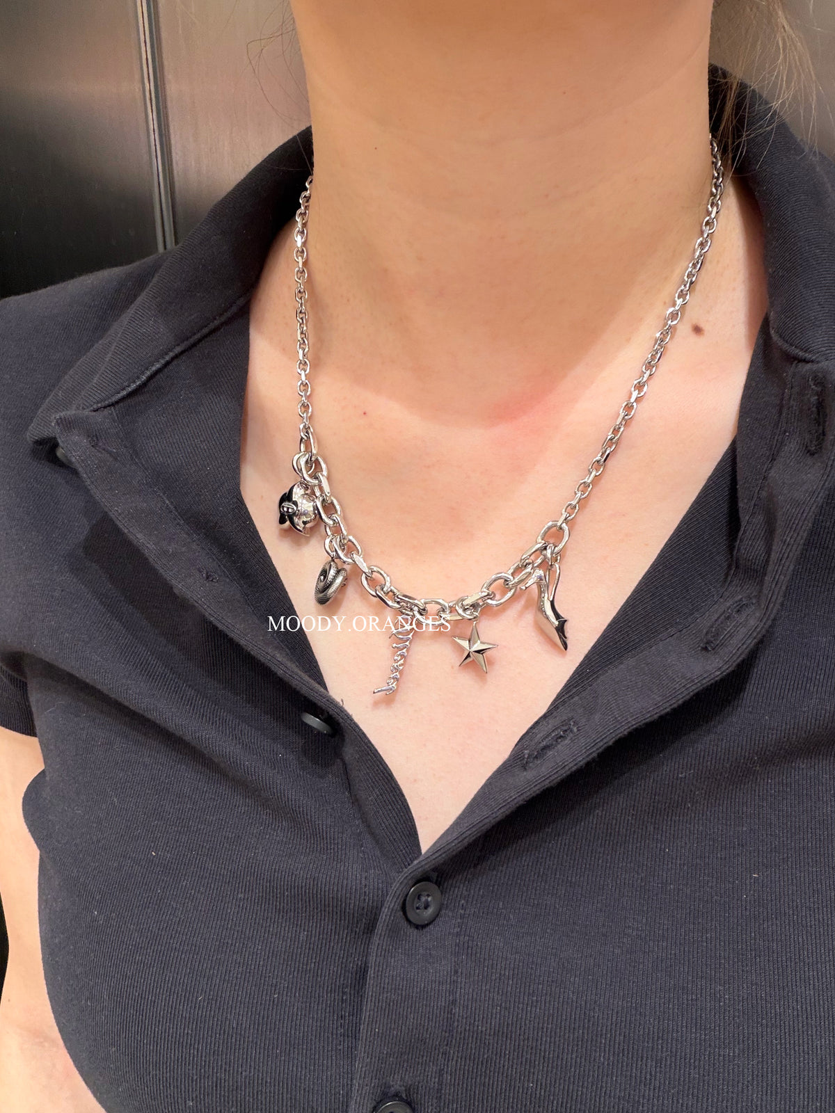 Diesel Stainless Steel Charm Silver Necklace - MOODY ORANGES