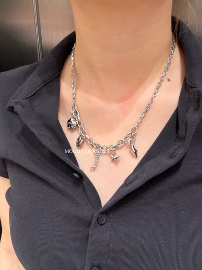 Diesel Stainless Steel Charm Silver Necklace - MOODY ORANGES
