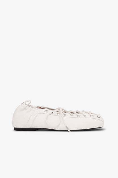 GANNI White Oleatex Lace-Up Ballerinas