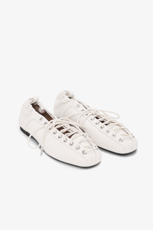 GANNI White Oleatex Lace-Up Ballerinas