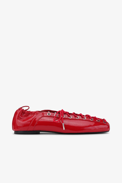 GANNI Red Oleatex Lace-Up Ballerinas