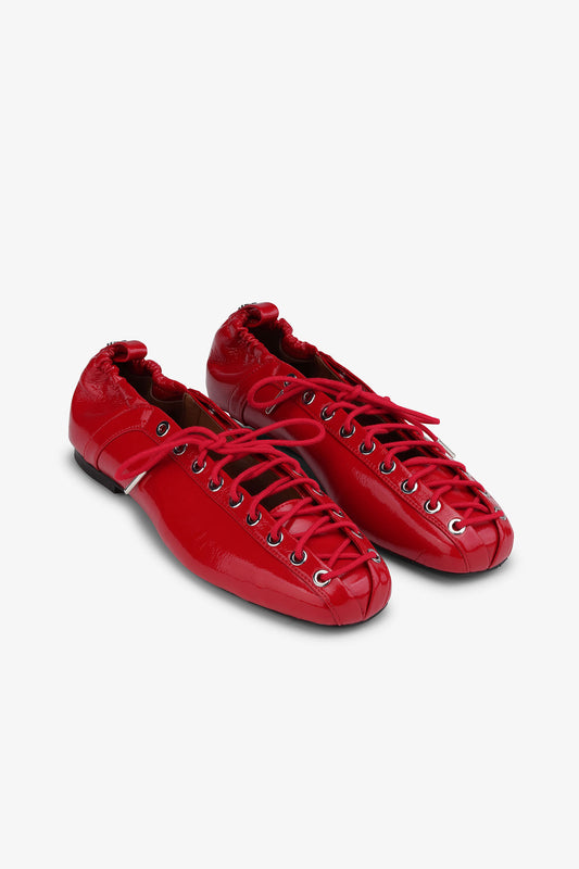 GANNI Red Oleatex Lace-Up Ballerinas