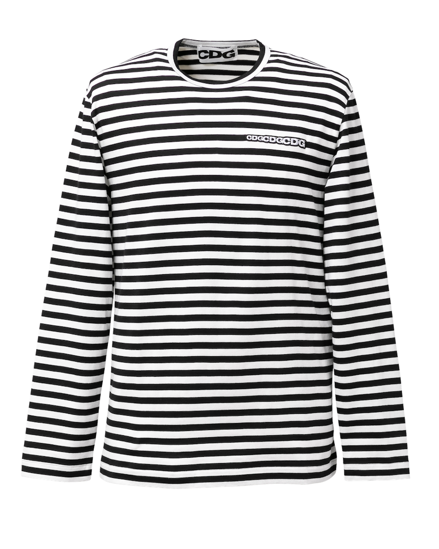 CDG PATCH LONG SLEEVE T-SHIRT BLACK STRIPE - Black