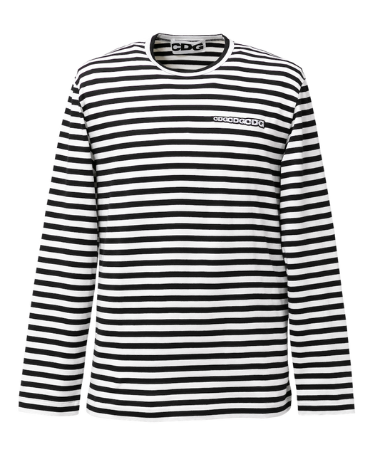 CDG PATCH LONG SLEEVE T-SHIRT BLACK STRIPE - Black