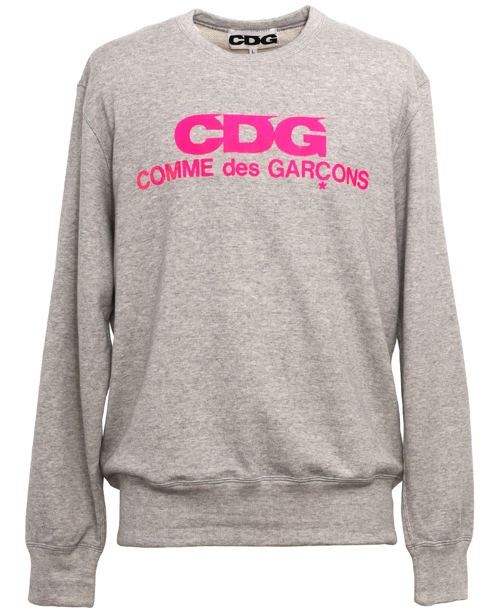 CDG CLASSIC CREW NECK SWEATSHIRT / PINK LOGO - Grey