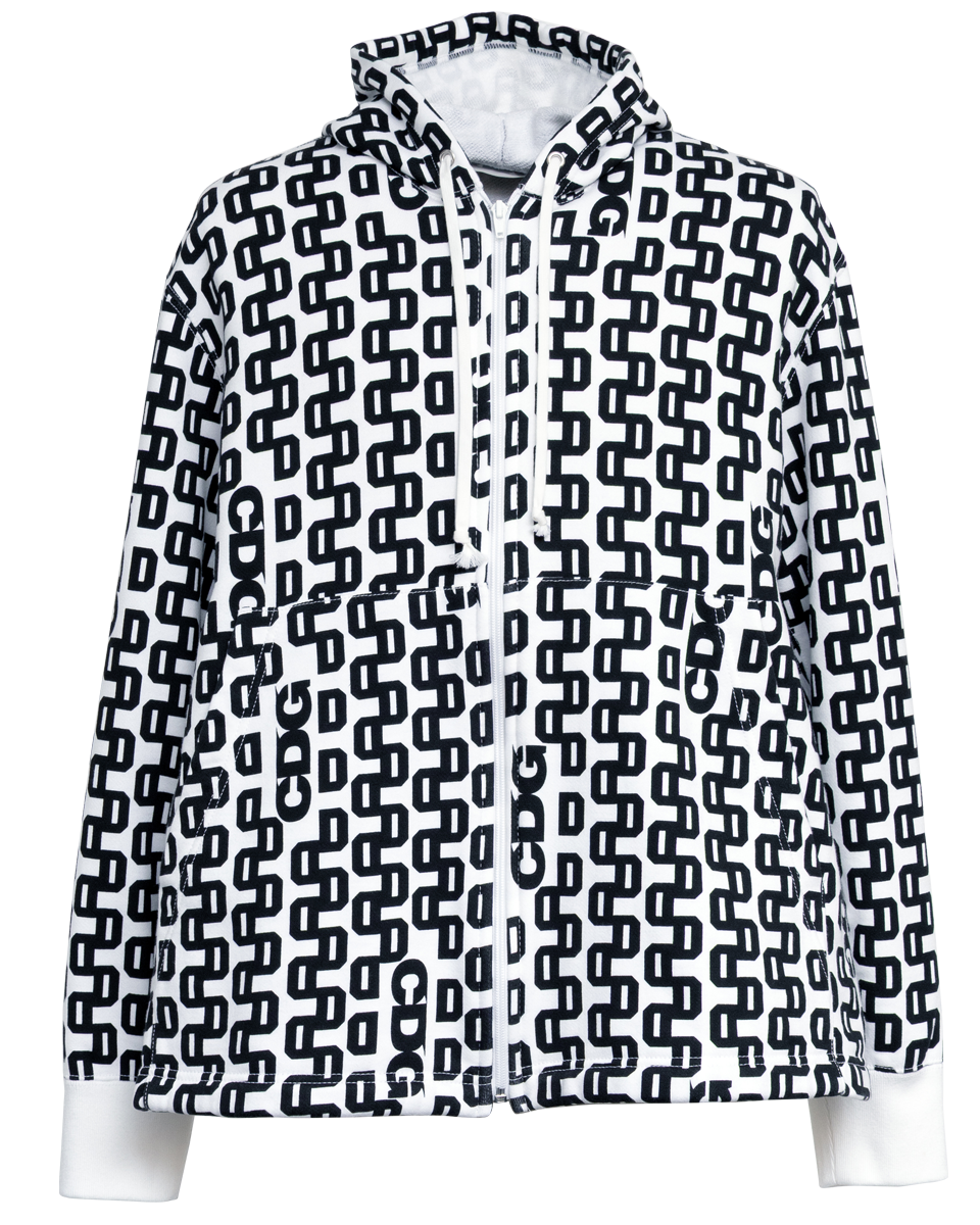 CDG GRAPHIC PATTERNED SEWATSHIRT WITH ZIP - White x Black