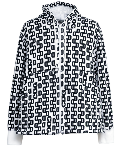 CDG GRAPHIC PATTERNED SEWATSHIRT WITH ZIP - White x Black