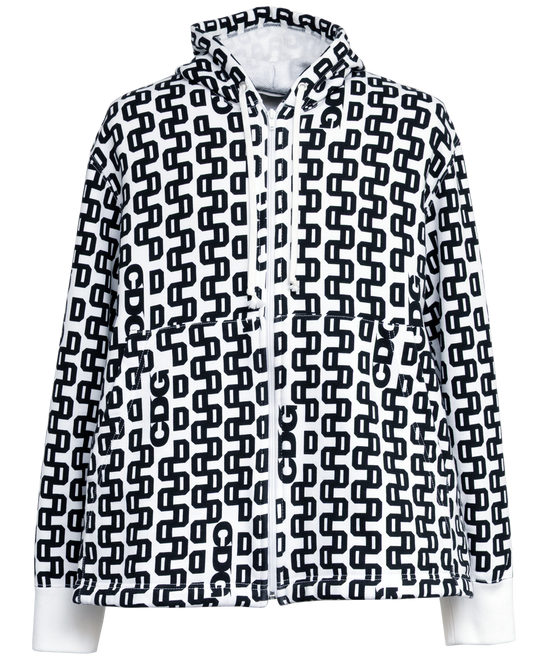 CDG GRAPHIC PATTERNED SEWATSHIRT WITH ZIP - White x Black