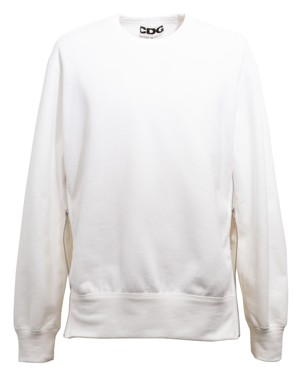 CDG CLASSIC CREW NECK SWEATSHIRT WITH ZIP - White