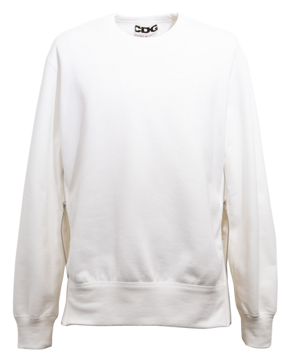 CDG CLASSIC CREW NECK SWEATSHIRT WITH ZIP - White