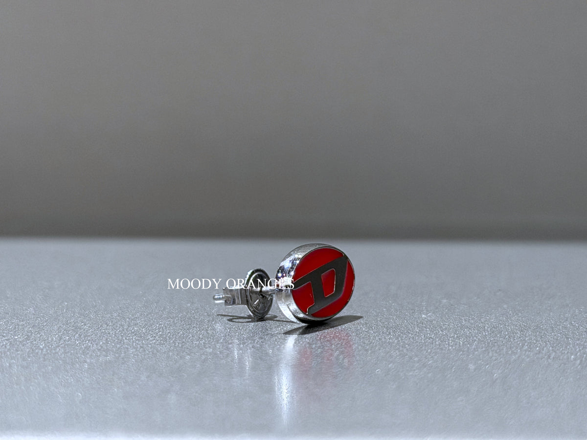 Diesel Red Enamel Stainless Steel Single Stud Earring