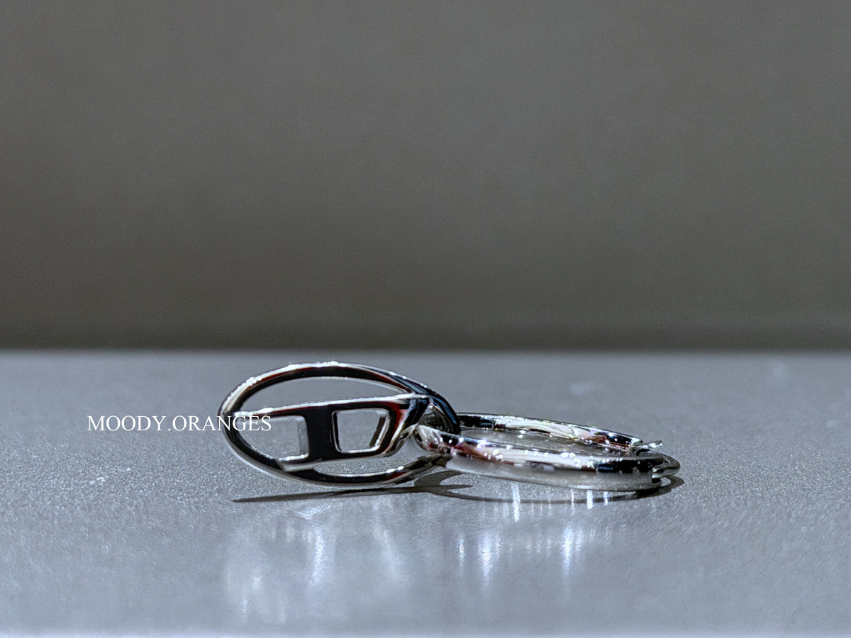Diesel Stainless Steel Hoop Earring with Oval D Charm