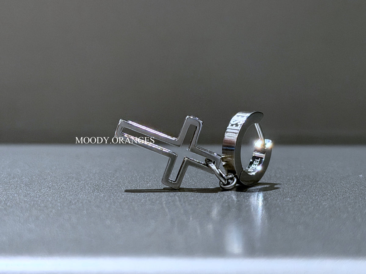 Diesel Stainless Steel Cross Motif Single Drop Earring