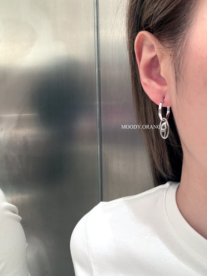 Diesel Stainless Steel Hoop Earring with Oval D Charm