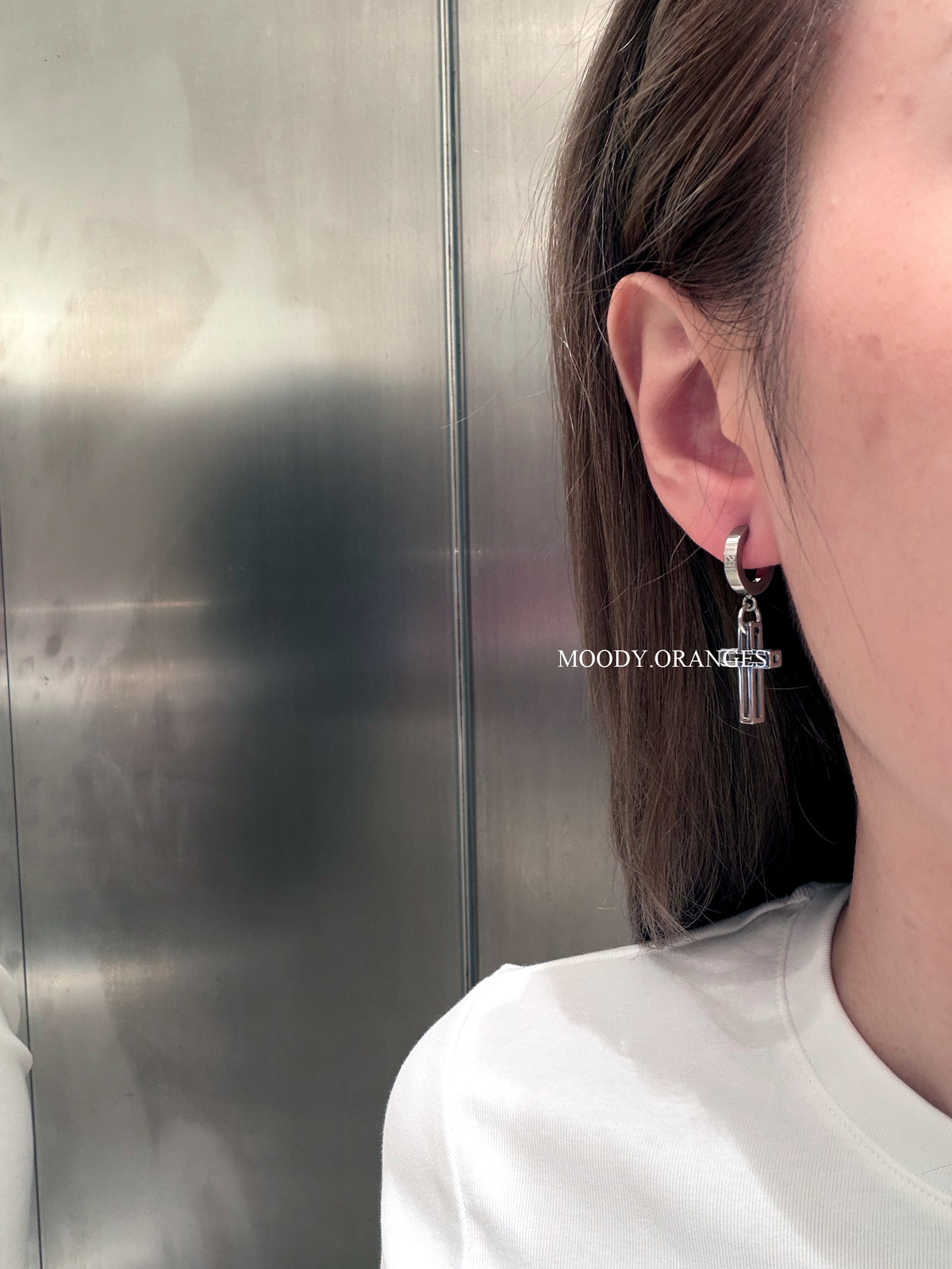 Diesel Stainless Steel Cross Motif Single Drop Earring