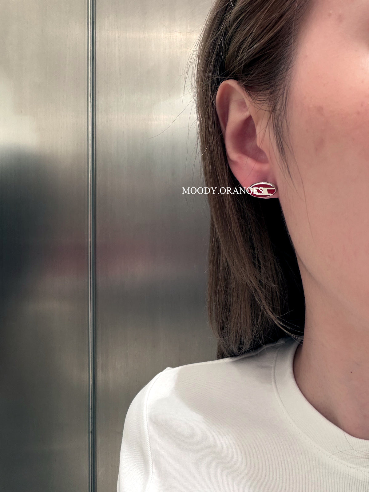 Diesel Red Enamel Stainless Steel Single Stud Earring