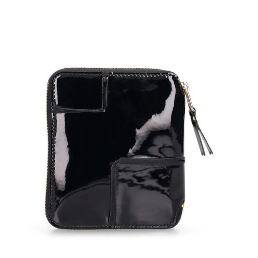 Comme des Garçons Wallet Black Reversed Hem patent zip around wallet - MOODY ORANGES