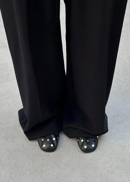 ALOHAS Rosalind Studs Black Leather Ballet Flats