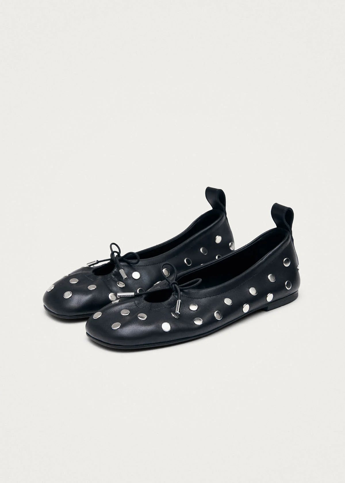 ALOHAS Rosalind Studs Black Leather Ballet Flats
