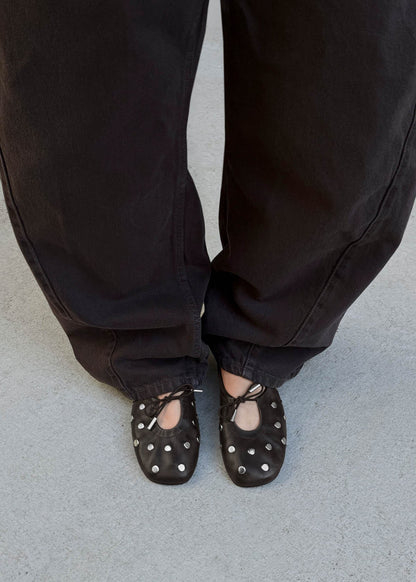 ALOHAS Rosalind All Studs Vintage Effect Brown Leather Ballet Flats