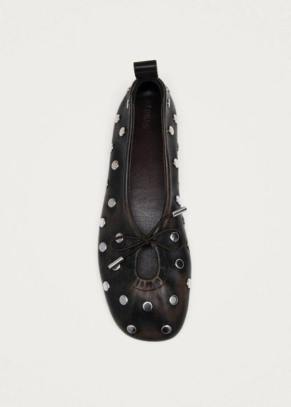 ALOHAS Rosalind All Studs Vintage Effect Brown Leather Ballet Flats