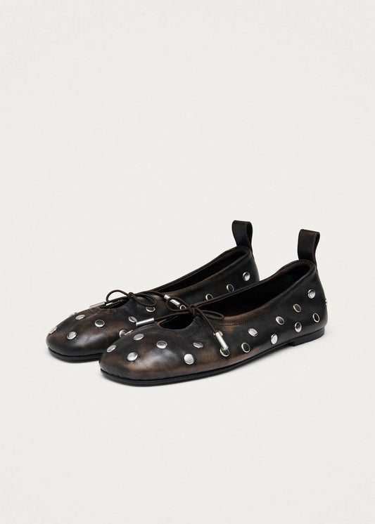 ALOHAS Rosalind All Studs Vintage Effect Brown Leather Ballet Flats
