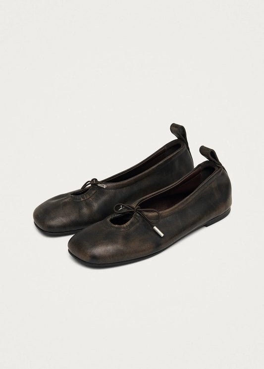 ALOHAS Rosalind Vintage Effect Brown Leather Ballet Flats